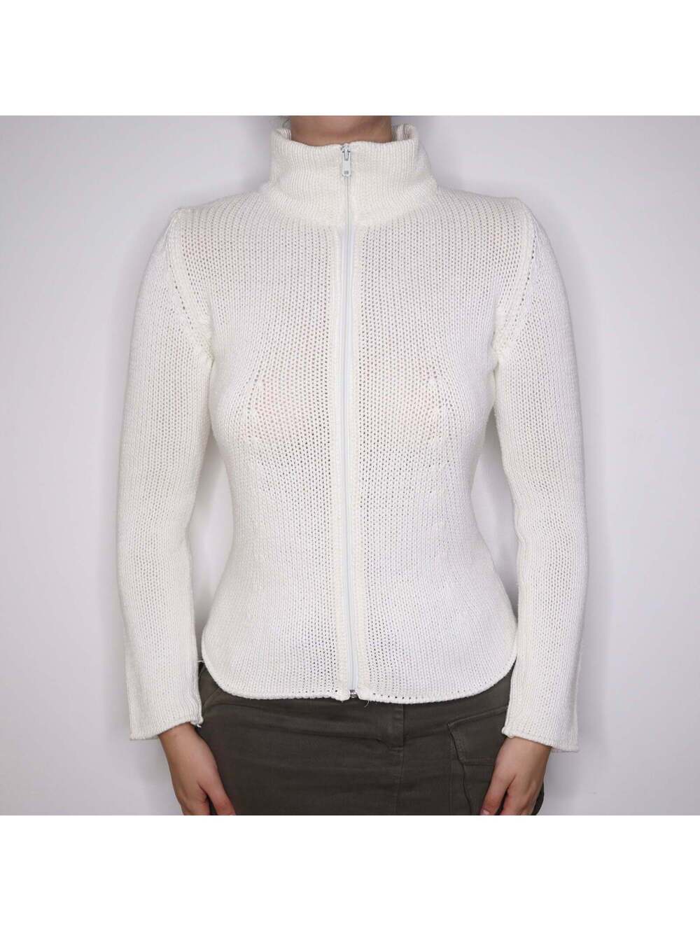 Y2K Italian White Knit Zip Up Sweater (L)
